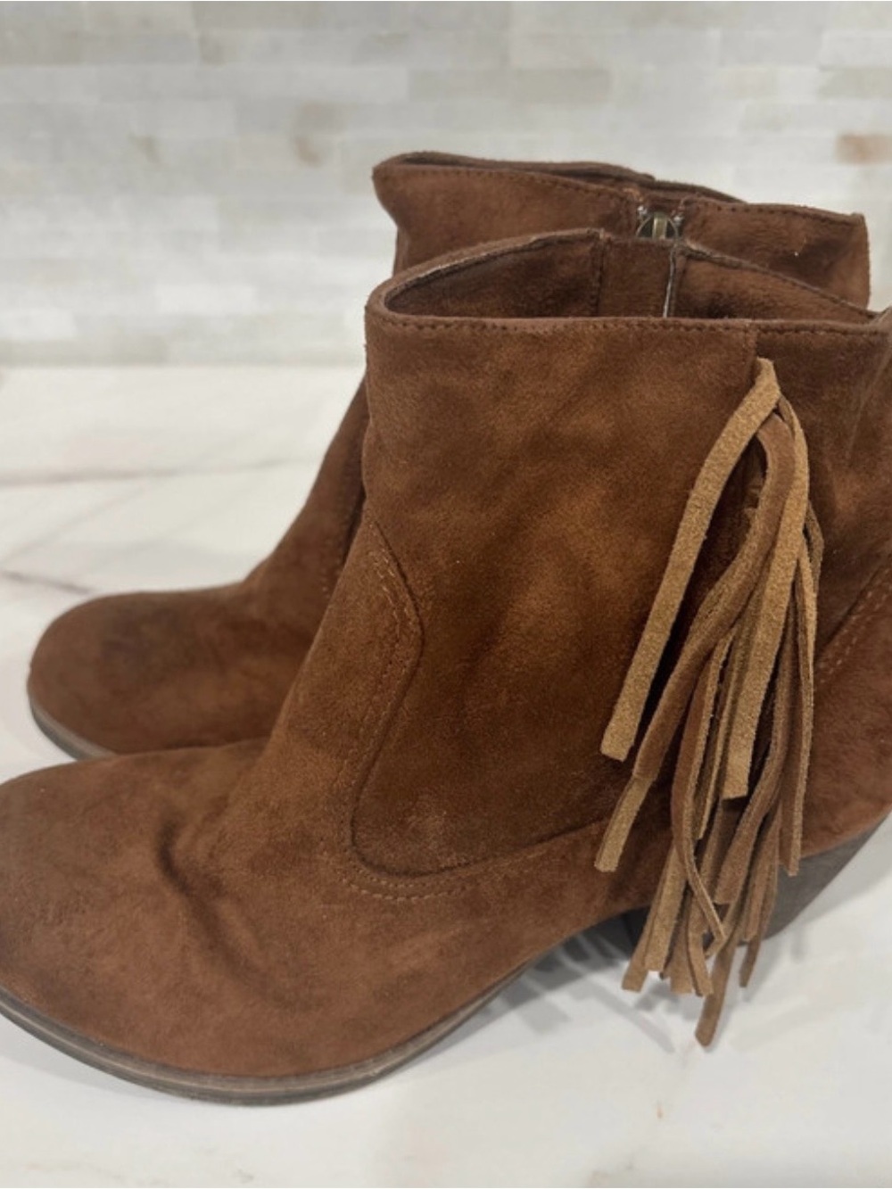 Rock & Candy Brown Suede Fringe Ankle Booties